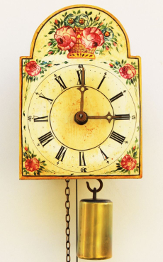 Schilderuhr mit 8-Tage-Werk. Rundgong und Blumenmotiv