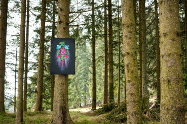 Preview: Kuckucksuhr modern Wandbild. 8-Tage Terk. bunt. Aluminium