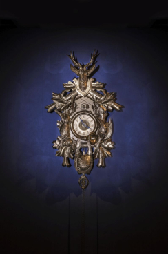 Kuckucksuhr modern Wandbild. 8-Tage Terk. Aluminium gebürstet