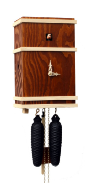 Kuckucksuhr modern. 8-Tage Werk. Holzmaserung braun mit Holzleisten