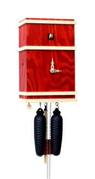 Kuckucksuhr modern. 8-Tage Werk. Holzmaserung rot mit Holzleisten