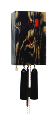 Kuckucksuhr modern. 8-Tage Werk. Holzmaserung schwarz mit Holzleisten