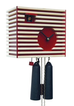Kuckucksuhr modern. 1-Tag Werk. Bauhaus Design. rot