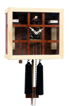 Kuckucksuhr modern mit Glasfront. 8-Tage Werk. bunt. Einblick in das Uhrwerk